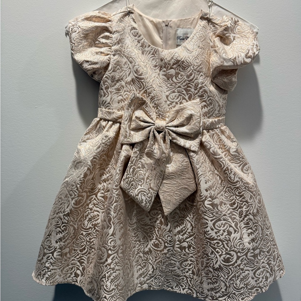 Rare Editions Cream Brocade Dress with Bow